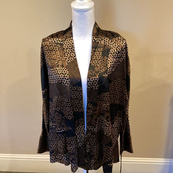 Dana Buchman Black and Brown Patterned Blouse - Picture 1 of 6